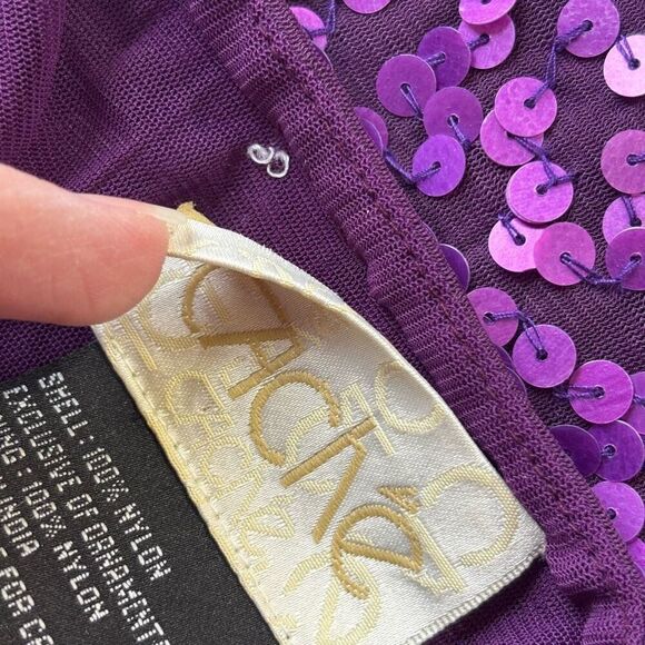 Cache Purple Sequined Halter Dress Stretch Bodycon Fully Lined size 4 - Picture 5 of 15